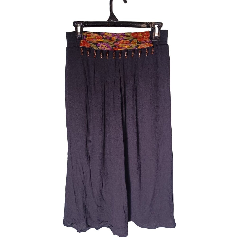 Vintage Norton McNaughton MIdi Skirt Womens 10 Black Floral Beaded Witchy
